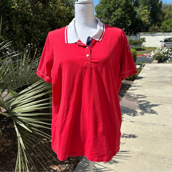 Vintage L-RL Lauren Active by Ralph Lauren Red Polo Shirt 1X - Picture 1 of 9